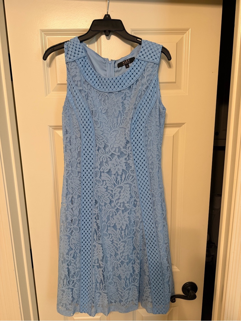 Alex Marie Light Blue Lace Sleeveless A line Dress. Fully lined.